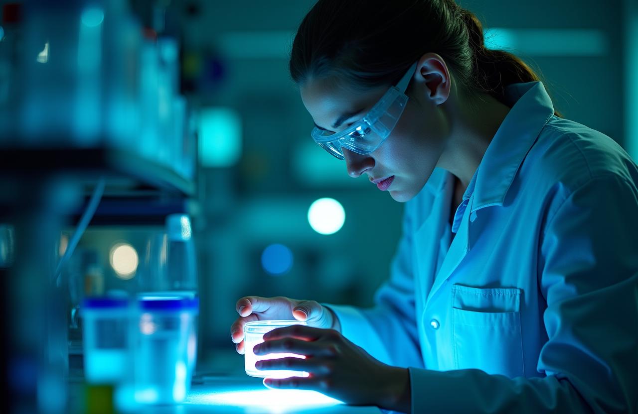 Meeresbiologe im Labor bei der Analyse mariner Peptide